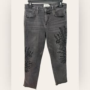 Free People We the Free Black Floral Embroidered Cropped Jeans 26